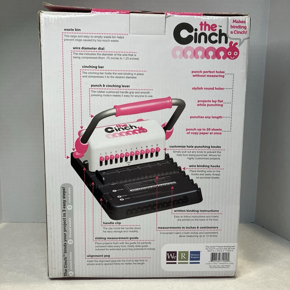 The Cinch Book Binding Machine Tool We R Memory Keepers USED Pink