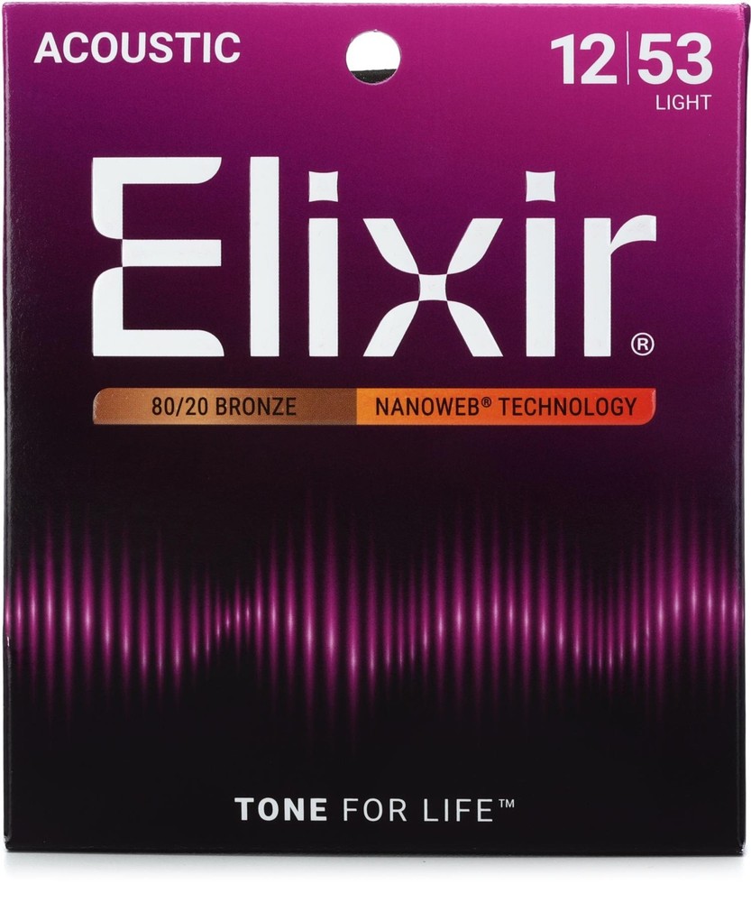 Elixir Strings Nanoweb 80/20 Acoustic Guitar Strings -.012-.053 Light