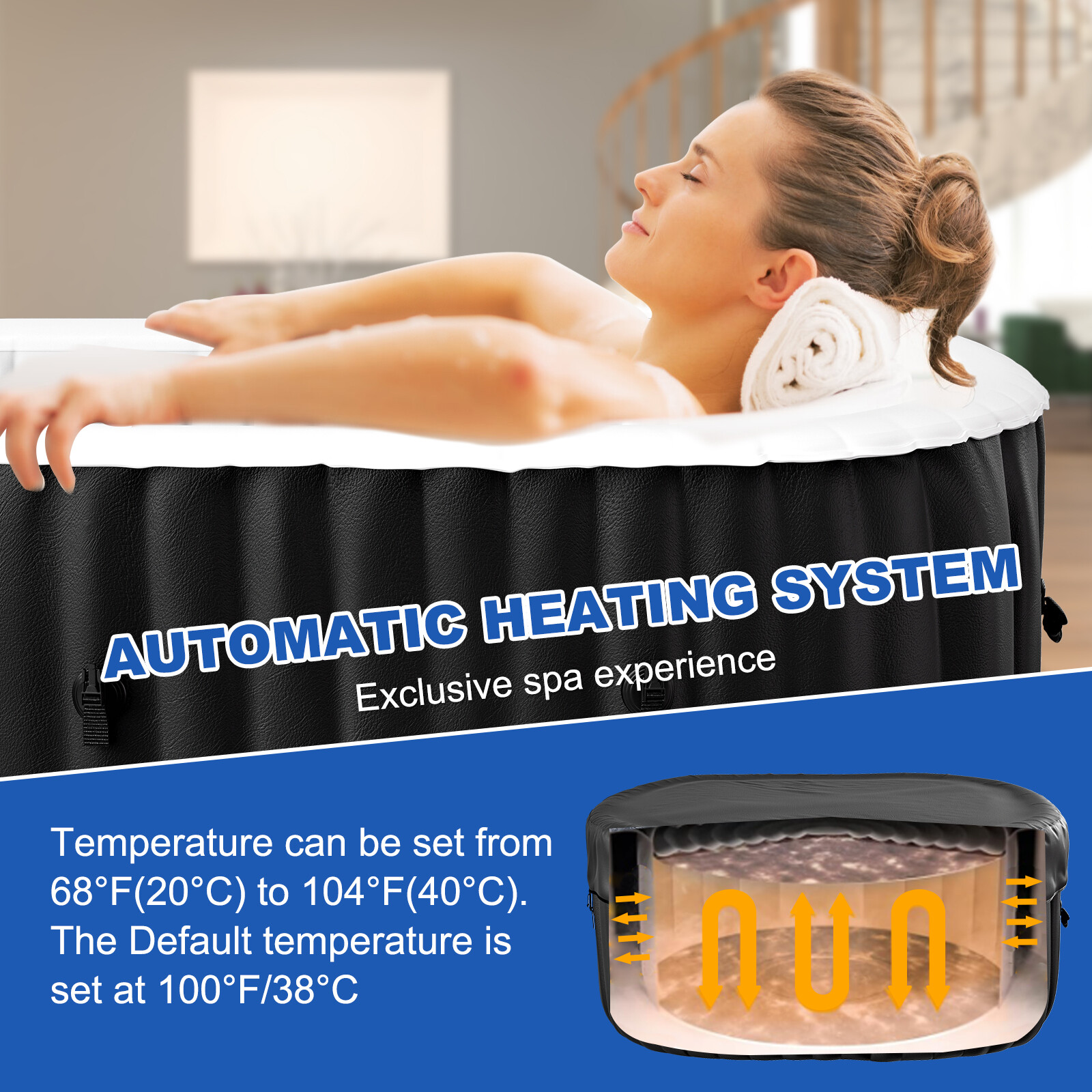 SLSY Inflatable Hot Tub 6 Person Large Square Hot Tub 73X73X25" Blow up Hot Tub