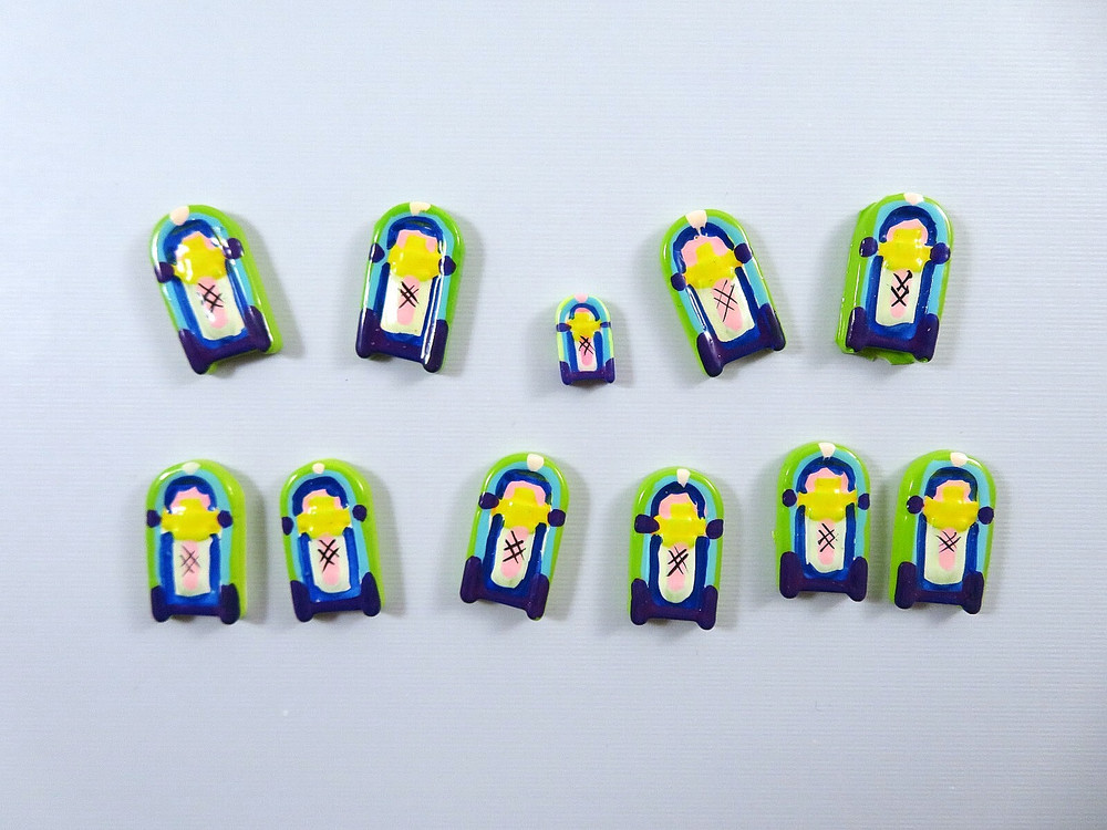 JAZZ-UPS Plastic Flatback Jukebox Craft Embellishments 3D Hand Painted 11 Pc