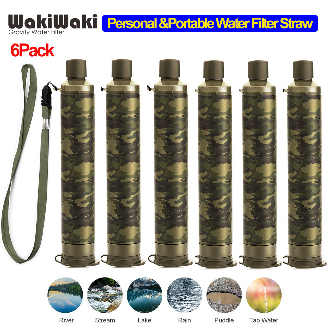 6-PACK Personal Water Filter Straw Outdoor Survival Filtration Purifier Portable