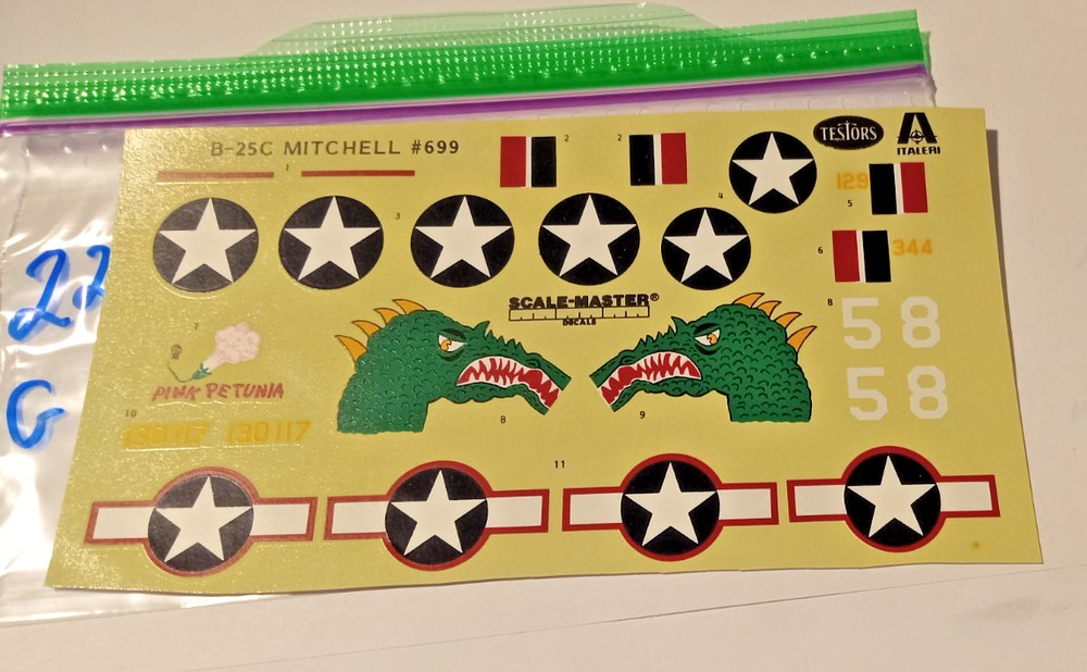 B-25C Mitchell Decals only 1/72 scale Package # 22 READ DESC"!!!!!!!!!!!!