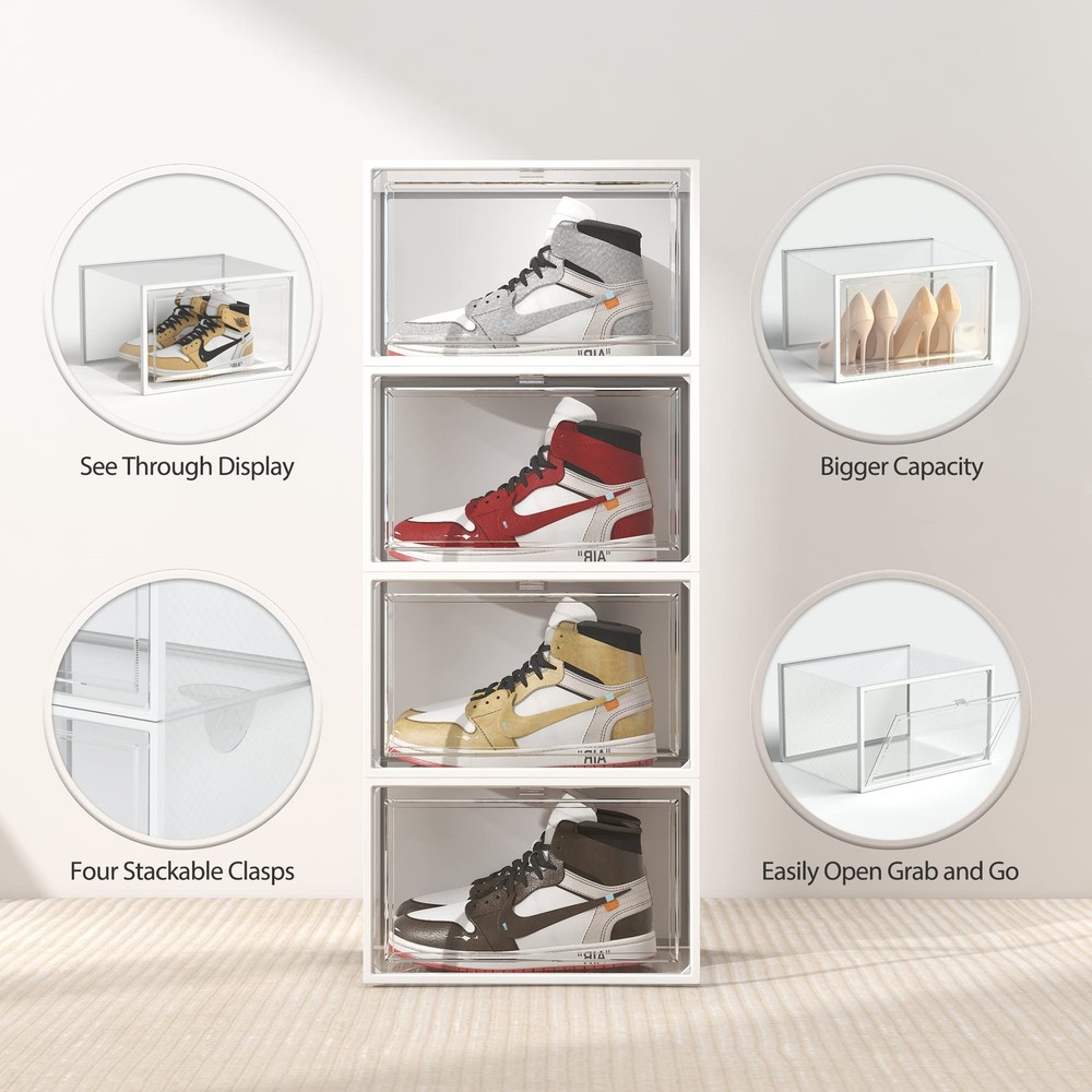 SEE SPRING 6 Pack Shoe Storage Box, Clear Plastic Stackable Shoe Organizer fo...