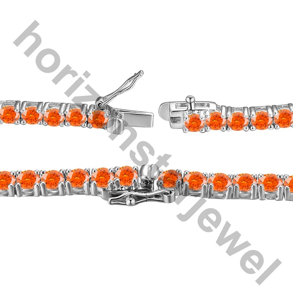 22" Tennis 5 MM Necklace 55 Ct Round Cut Orange Sapphire 14K White Gold Over