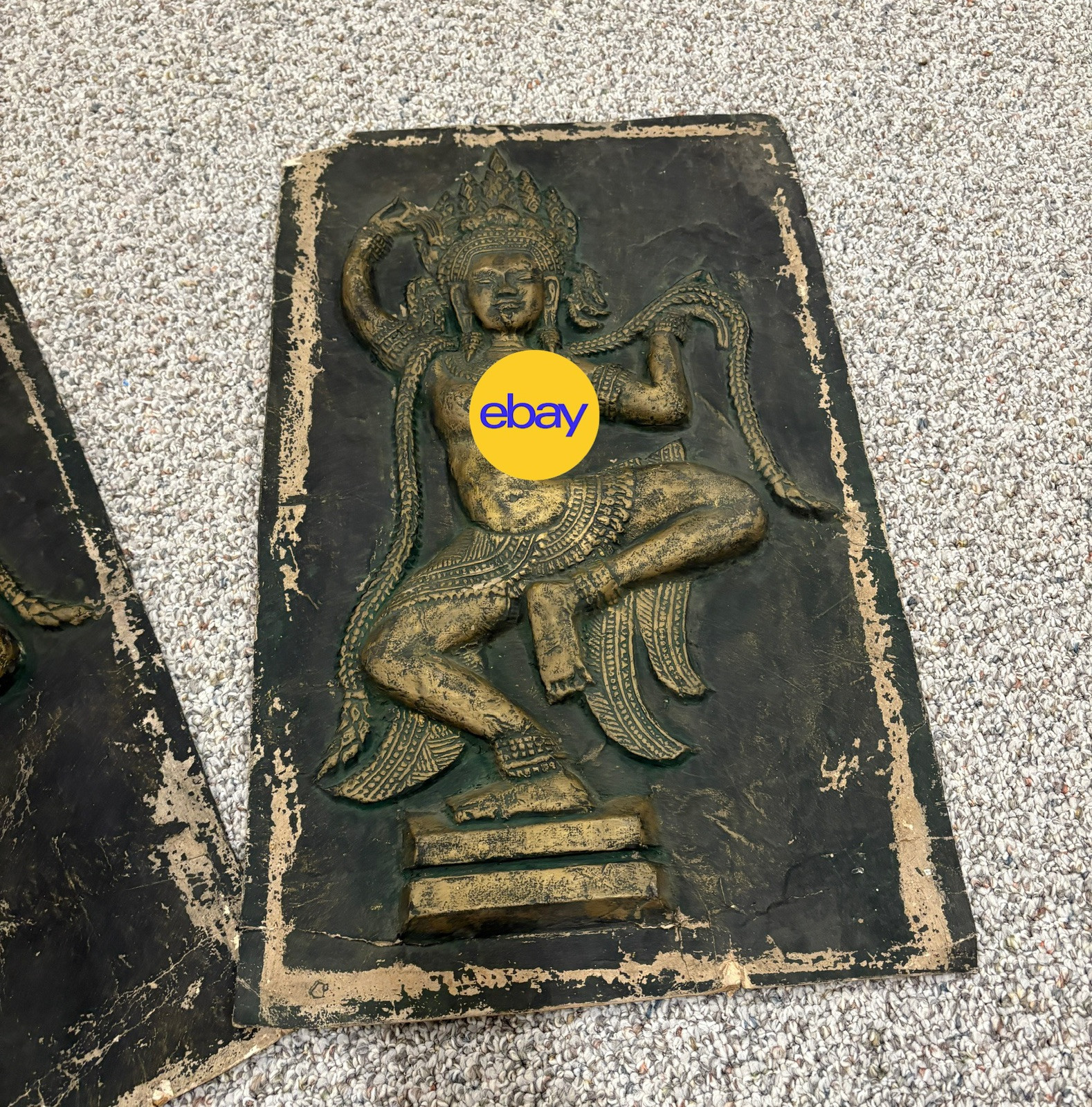 Vintage Rubbings Apsaras Dancing Pair Rice Paper Art Bas Relief Cambodian Thai