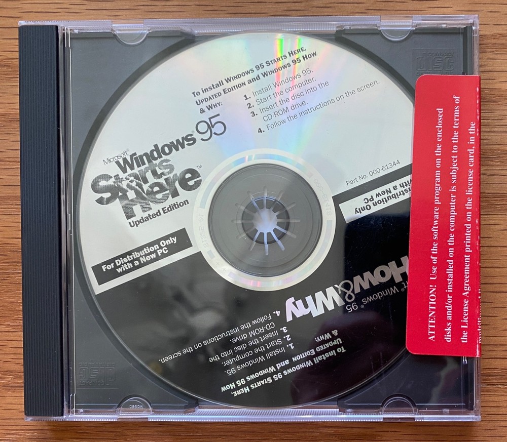 Microsoft Windows 95 Original Install CD-ROM, COA/Product Key & User Guide