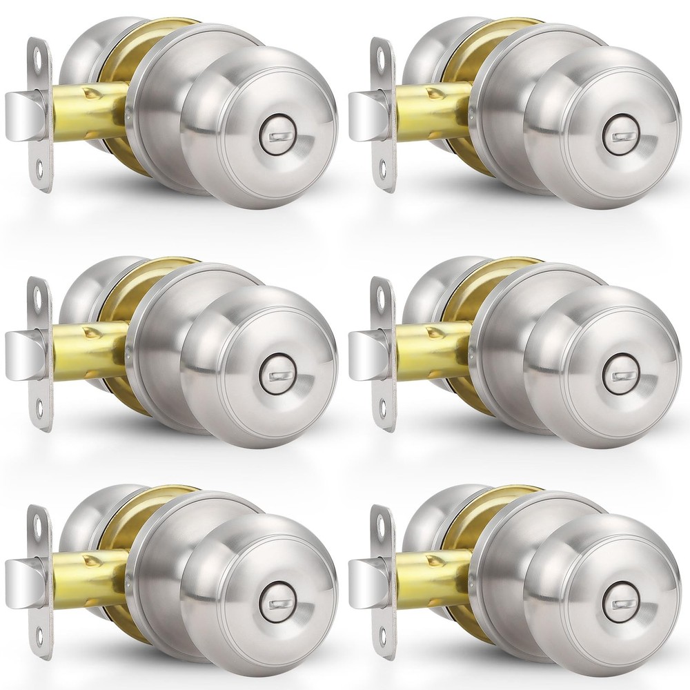 Estmoon 6 Pack Brushed Nickel Door Knobs, Privacy 6 Pack,