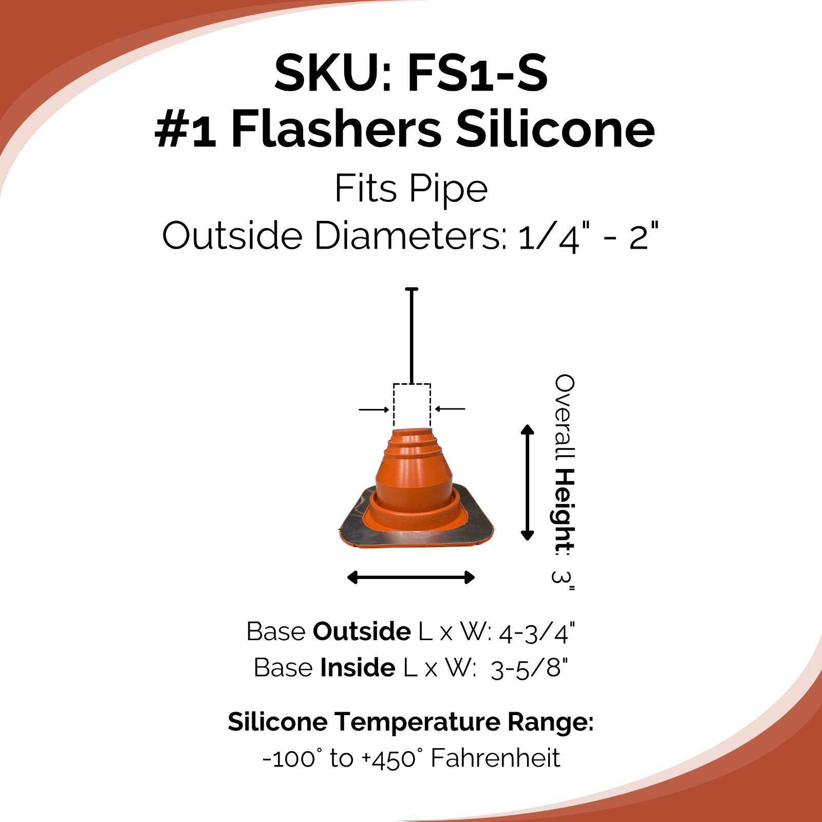 Flashers Silicone Square Metal Roof Pipe Flashing Boot (Size#1-9) Made in USA