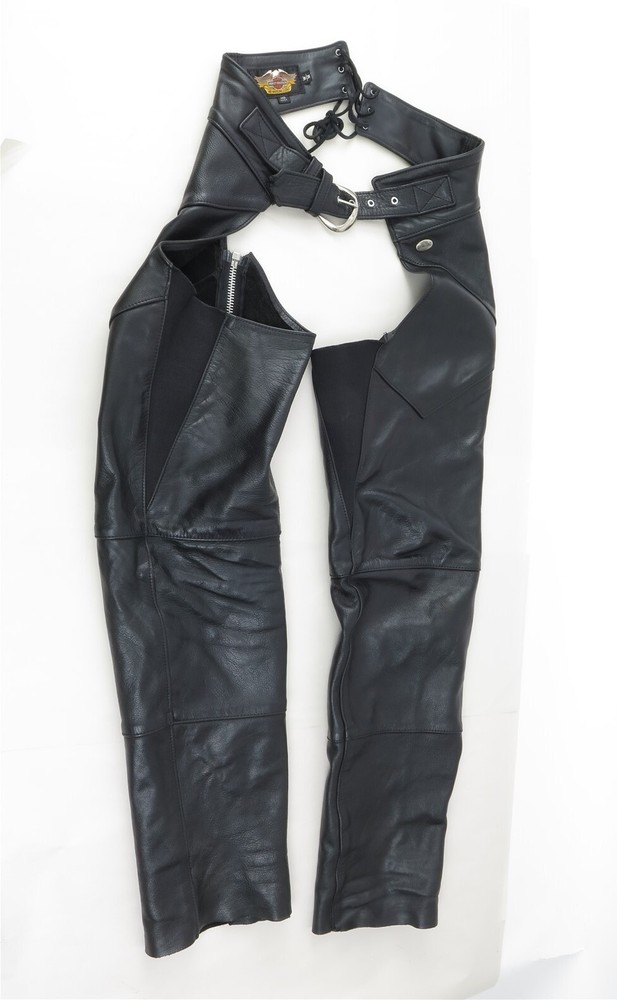 Harley Davidson Women's Size Medium Black Leather Chaps Basic Skins
