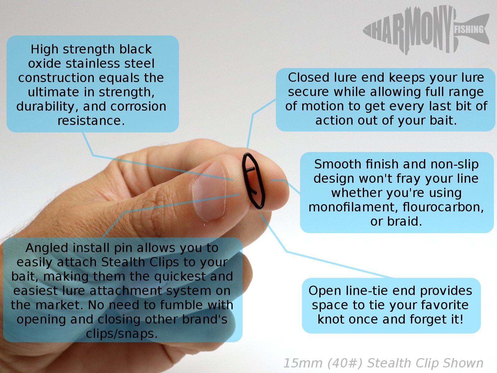 Harmony Fishing Stealth Clips (25 Pack) [Black Stainless] Quick Snaps For Lures