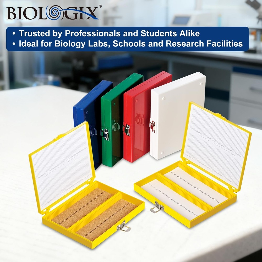 Microscope Slide Storage Box, 100-Place Plastic Microscope Slide Holder with ...
