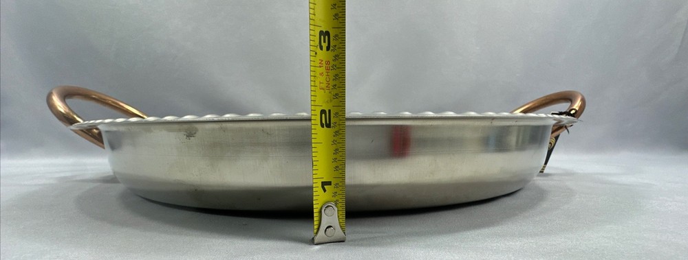 Vintage Large 16.5” Silverplate Silver Round Serving Tray w/Copper Handles India