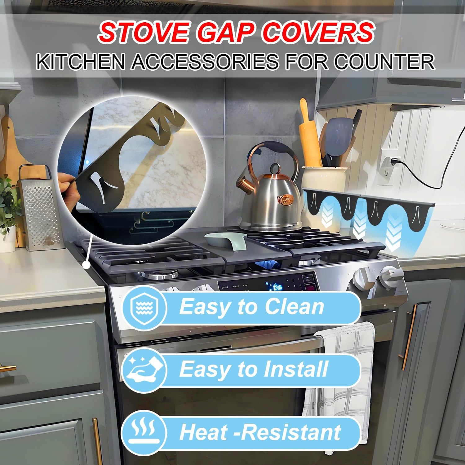 Stainless Steel Stove Gap Covers (2 Pack) – Adjustable Retractable Length 13.8"