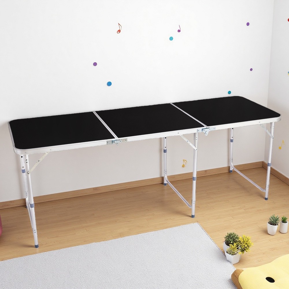 Folding Camping Table 6ft - Adjustable Height, Aluminum & Black Patio Table