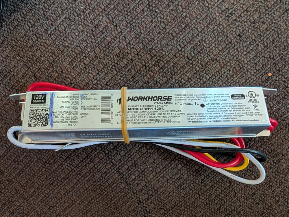 WORKHORSE FULHAM SOLID STATE ELECTRONIC BALLAST MODEL WH1-120-L