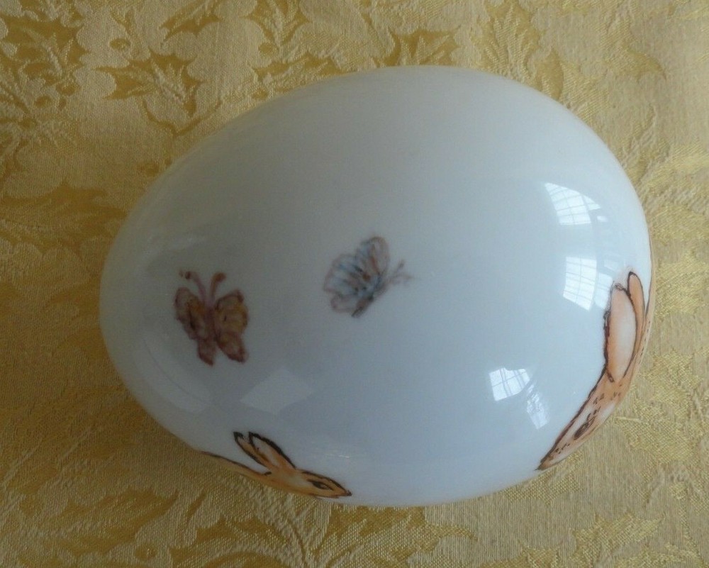 Personalized Hand Painted Porcelain Easter Egg with Bunny & Butterfly Signed