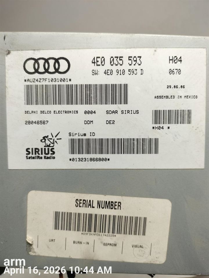 CONTROL PANEL OEM 07-09 S6 AUDI 1YR WRNTY 4E0057593