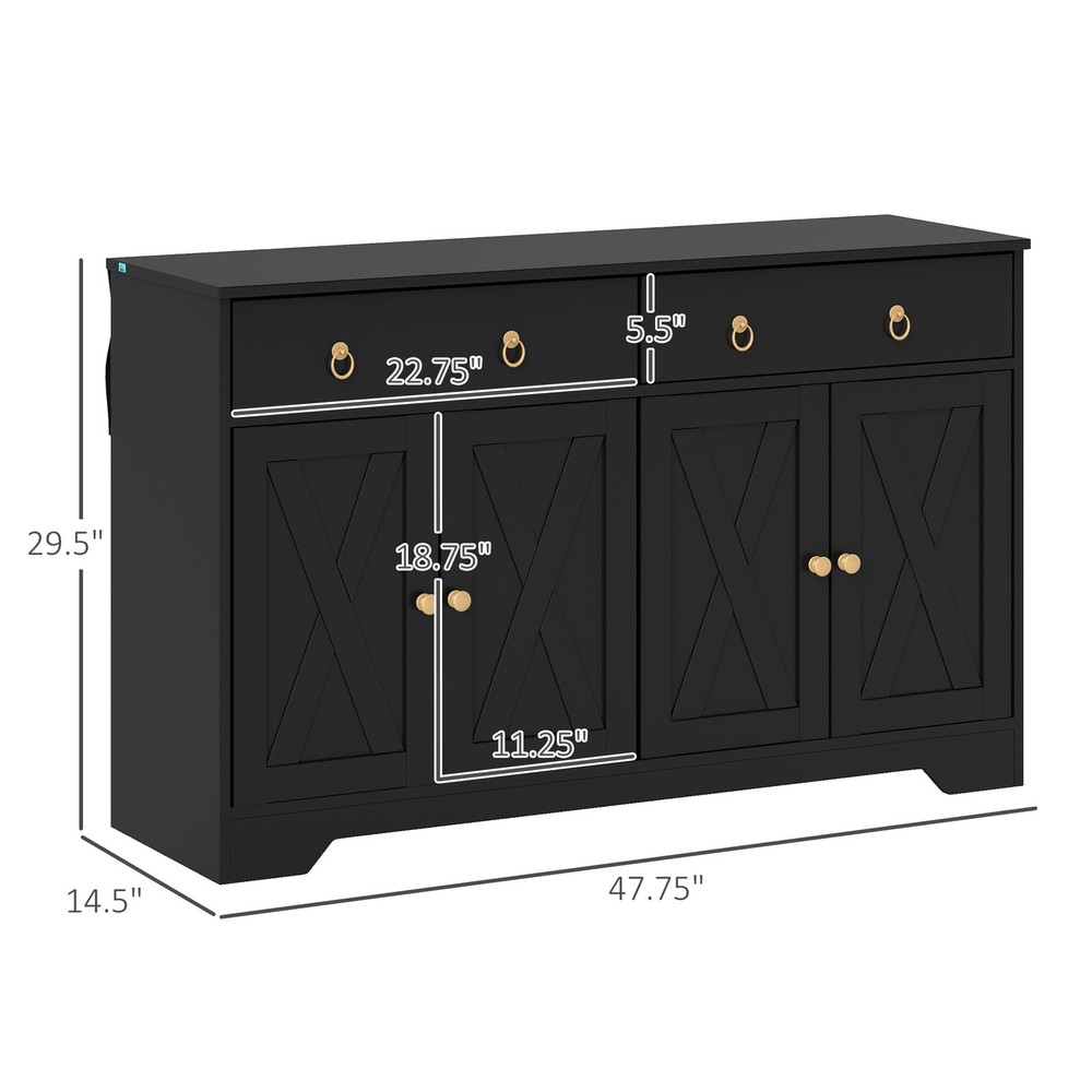 Kitchen Storage Sideboard, Buffet Cabinet with Barn Doors, Black