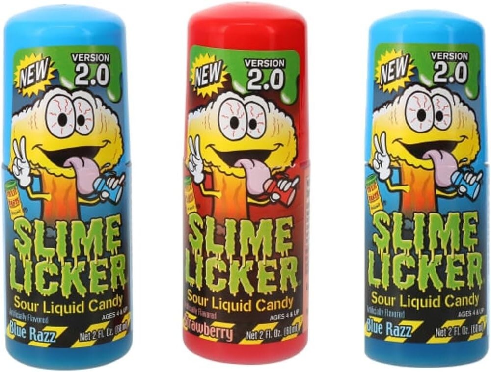 Slime Licker 2.0 Sour Rolling Candy 3 Pack 2 BLUE 1 RED