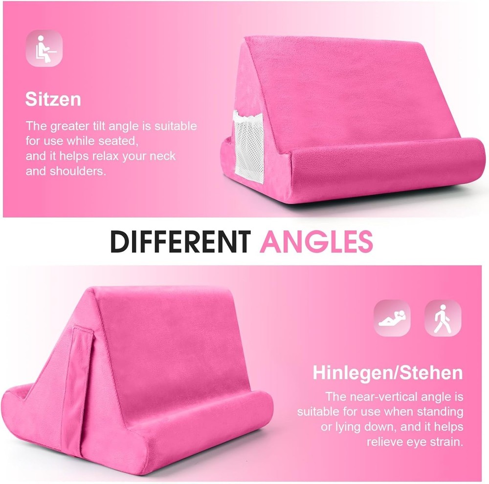 Universal Multi-Angle Tablet Holder - Soft Pad Stand with Net Pocket & Phone ...