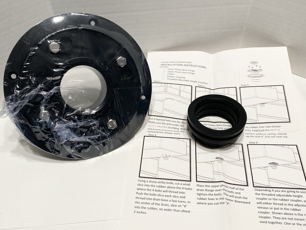 2" ABS Shower Drain Base With Adjustable Ring + Rubber Coupling