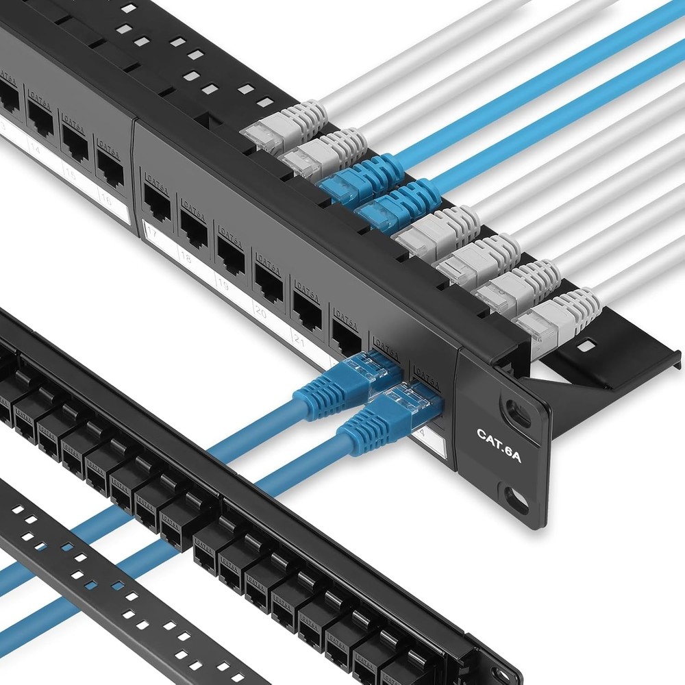 Patch Panel 24 Port Cat6A with Inline Keystone 10G Support, Pass-Thru Coupler...