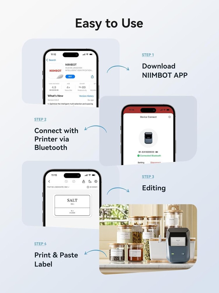NIIMBOT B1 Label Maker Machine – 2" Bluetooth Thermal Label Printer with Tape