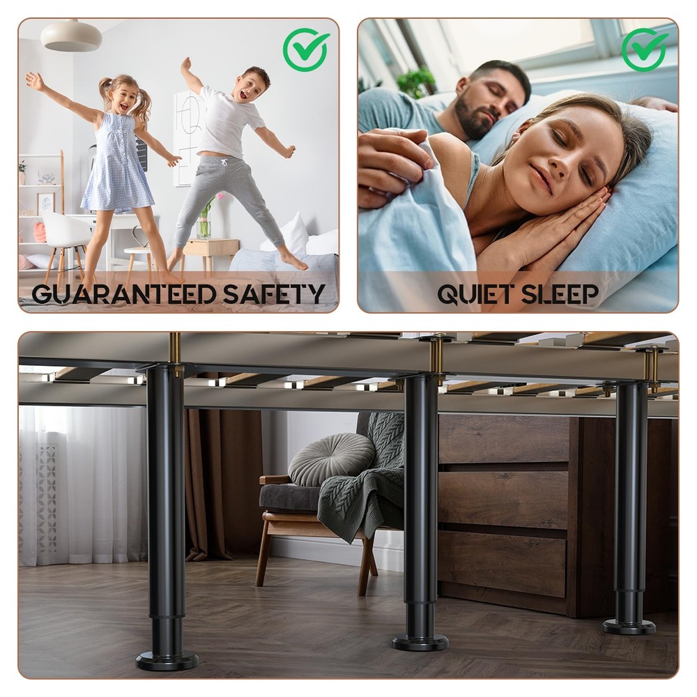 4Pcs Adjustable Height Bed Frame Support Leg, Extra Sturdy Steel Bed Frame Su