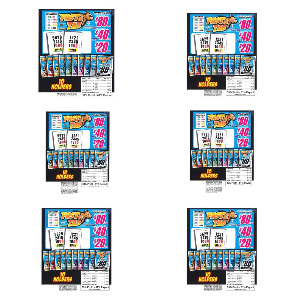 Pull Tab Ticket - Hard Card - Game- 6 Pack - Fast Tab - 132 ct ea