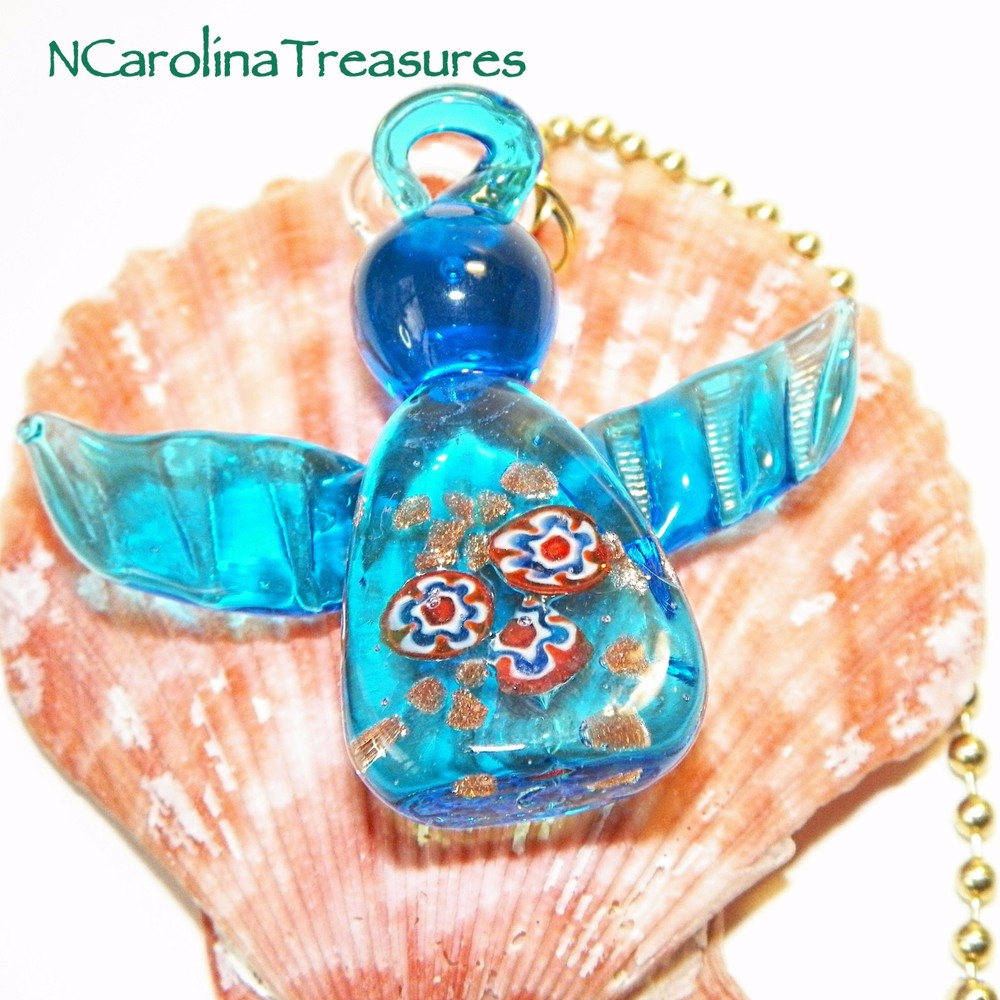 Blue Murano Glass Christmas Angel Ceiling Fan Pulls - Pair