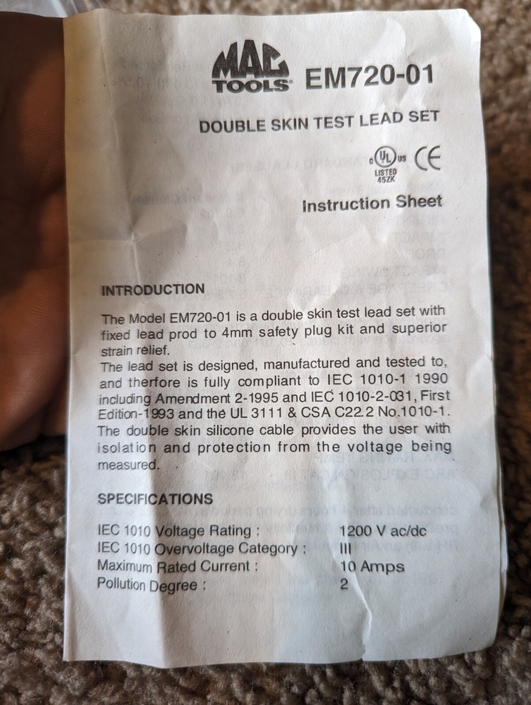 MAC Tools EM720-01 Double Skin, Test Lead Set