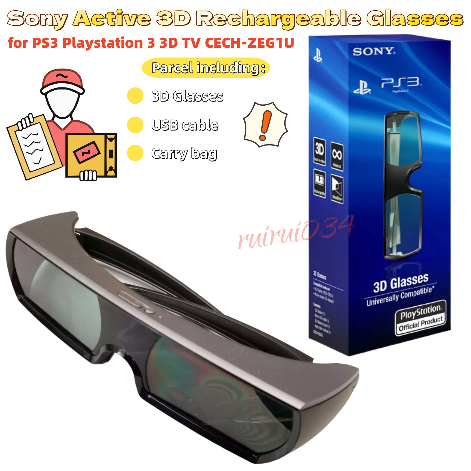 Sony Active 3D Rechargeable Glasses for PS3 Playstation 3 3D TV CECH-ZEG1U