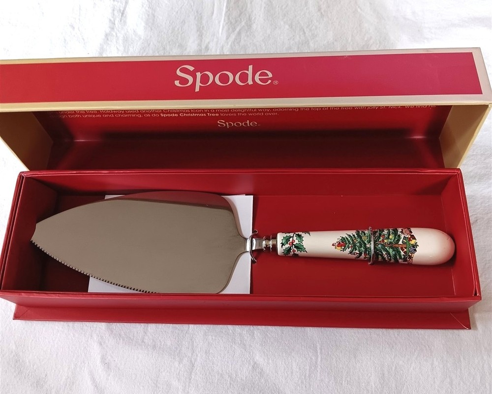 Spode Christmas Tree Cake Slice Server NIB 10.5 Inch Ceramic & Stainless