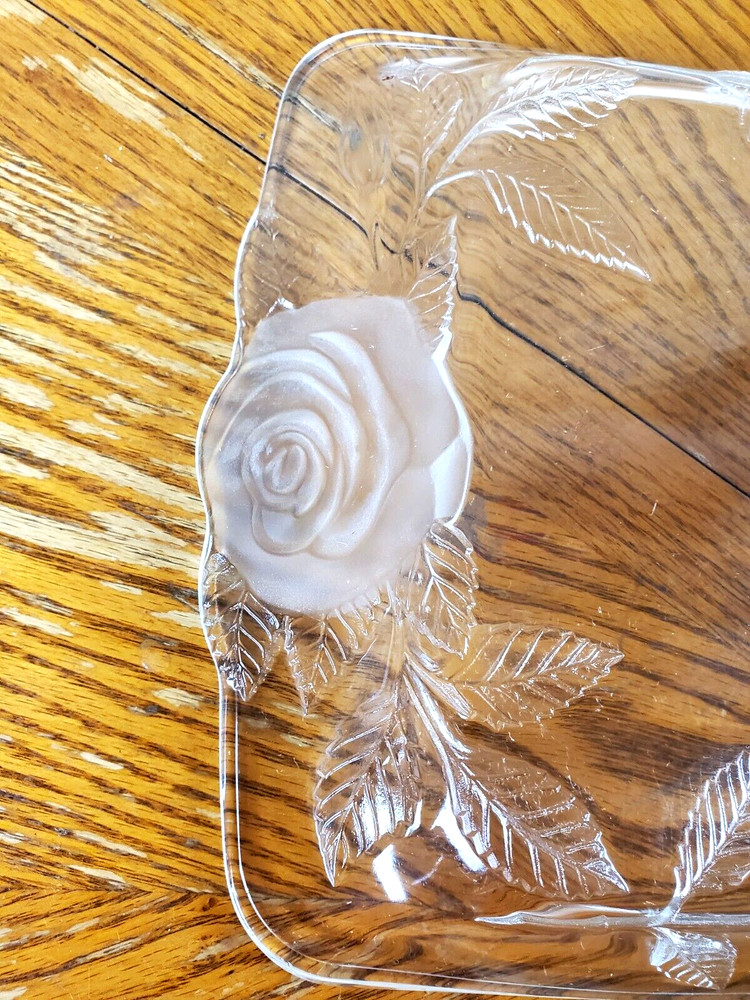 Cristal d'Arques Glass Embossed -Etched Rose Pattern Rectangle Serving Platter