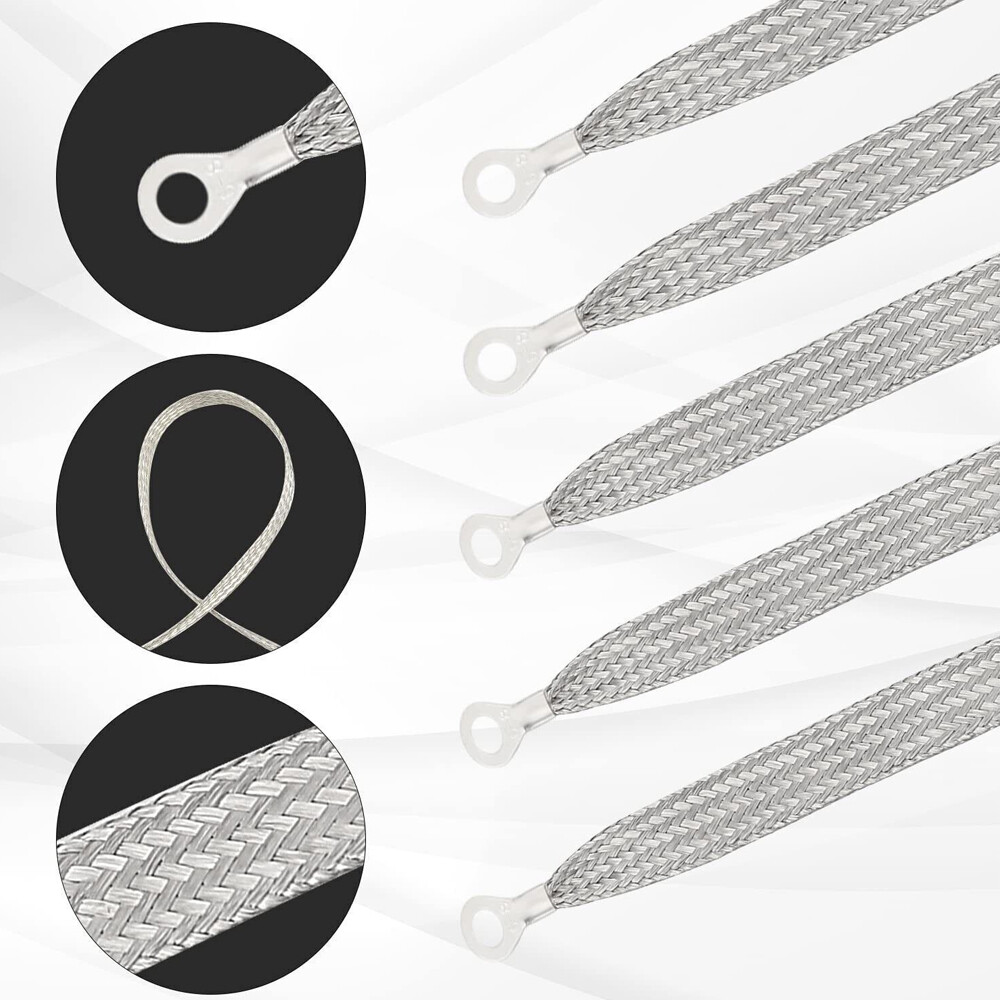 5× Braid Ground Strap Car Engine Ground Strap Cable Firewall Hood Wire End Ktis