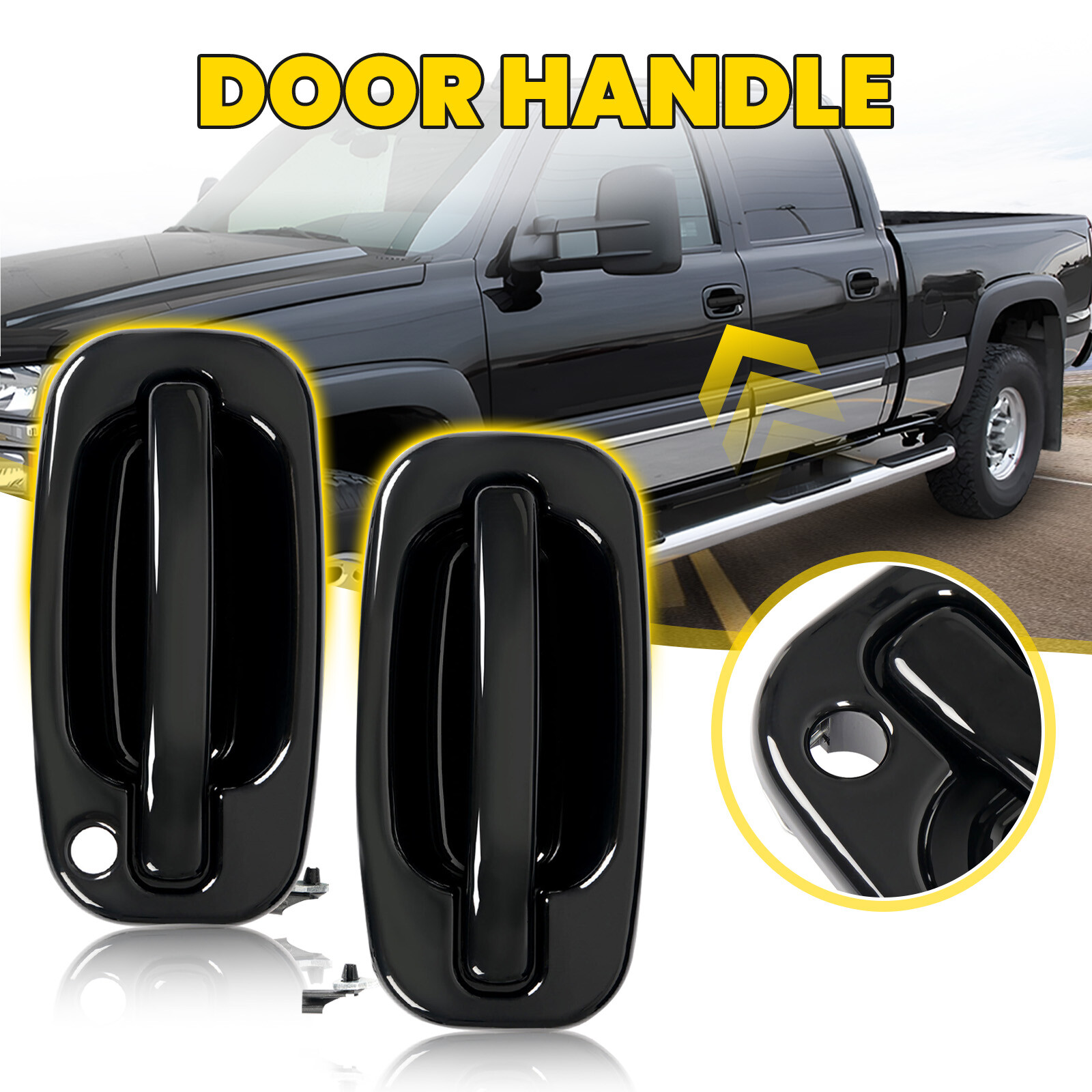 Door Handle Set For Chevy Silverado 1500 1999-2006 Smooth Black Front Outer 2PCS