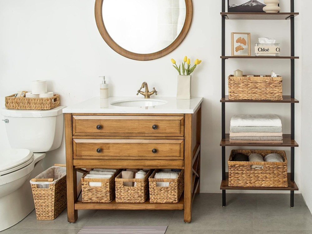Large Rectangular Wicker Basket, Water Hyacinth Storage Basket
