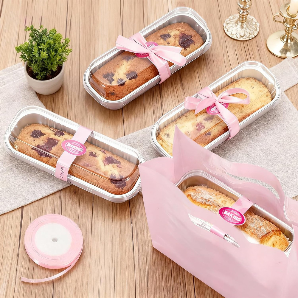 6.8Oz Mini Loaf Pans with Lids, 100 Pcs Disposable Rectangular Aluminum Cake Pan