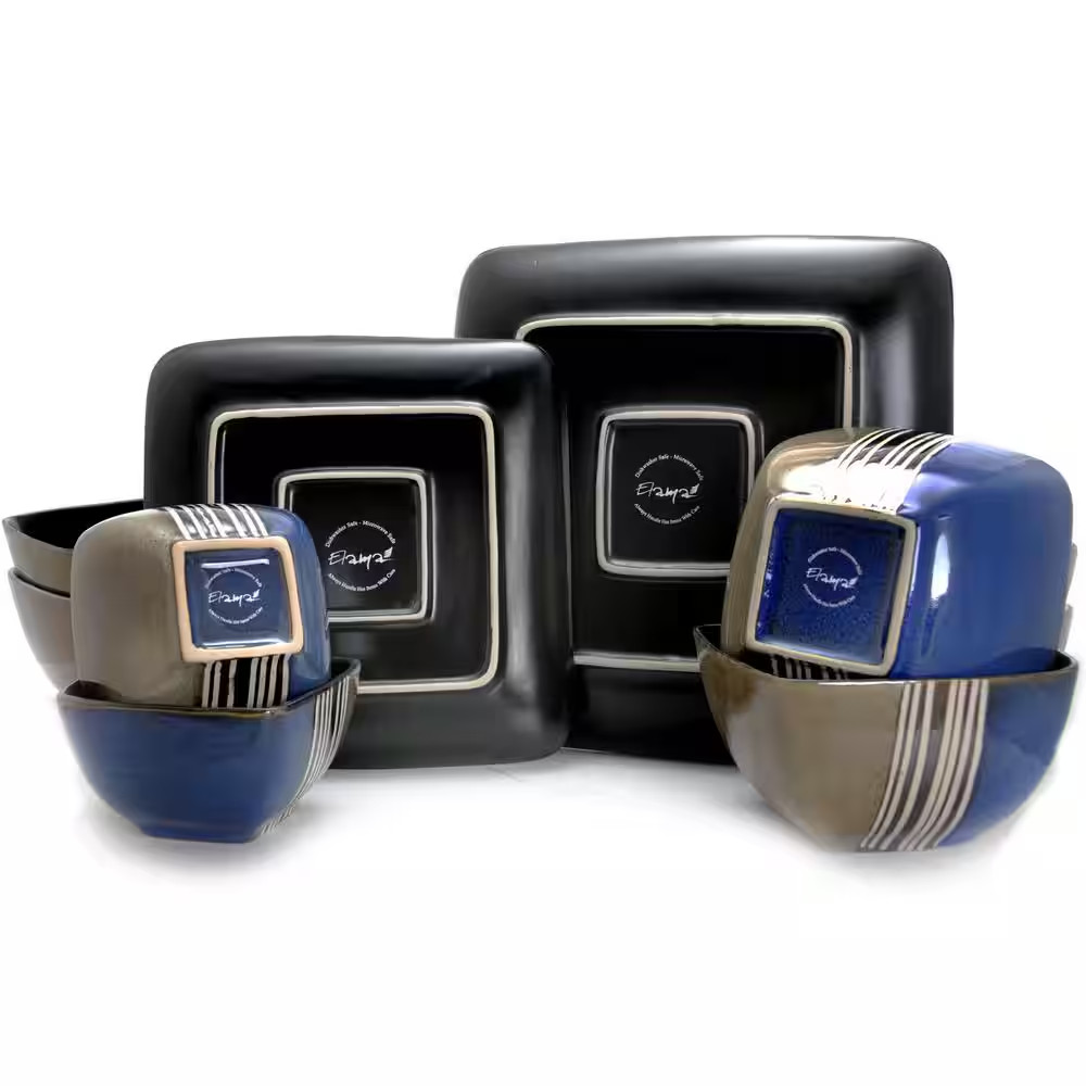 Uptown Loft 16-Piece Modern Blue Stoneware Dinnerware Set (Service for 4)