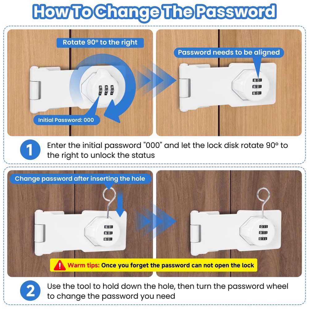 Keyless Cabinet Lock Combination Code 3-Digit Hasp Latch White 4.5 Inch