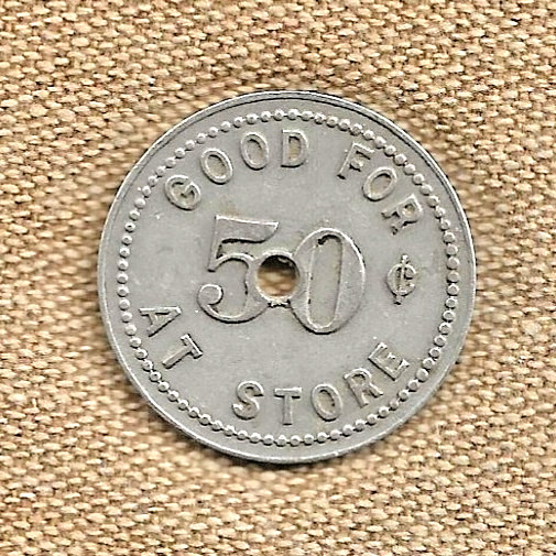 EARLY 1900s ROBARD KY COAL SCRIP TOKEN - COTTINGHAM BROS. GEN'L MDSE - HOLED 50¢