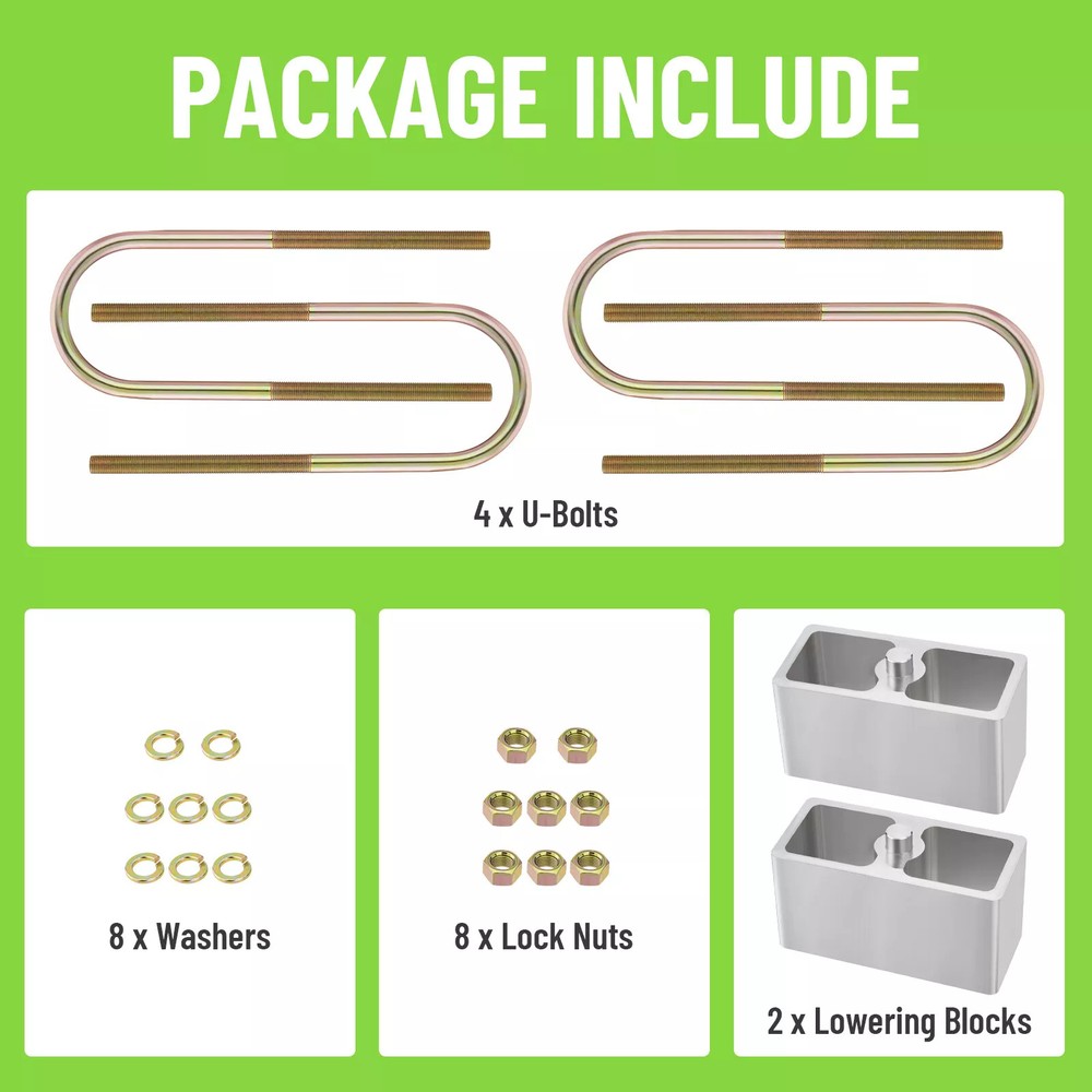 Universal Leaf Spring 3in Lowering Blocks Drop Block W/ U-Bolts & Hardware US