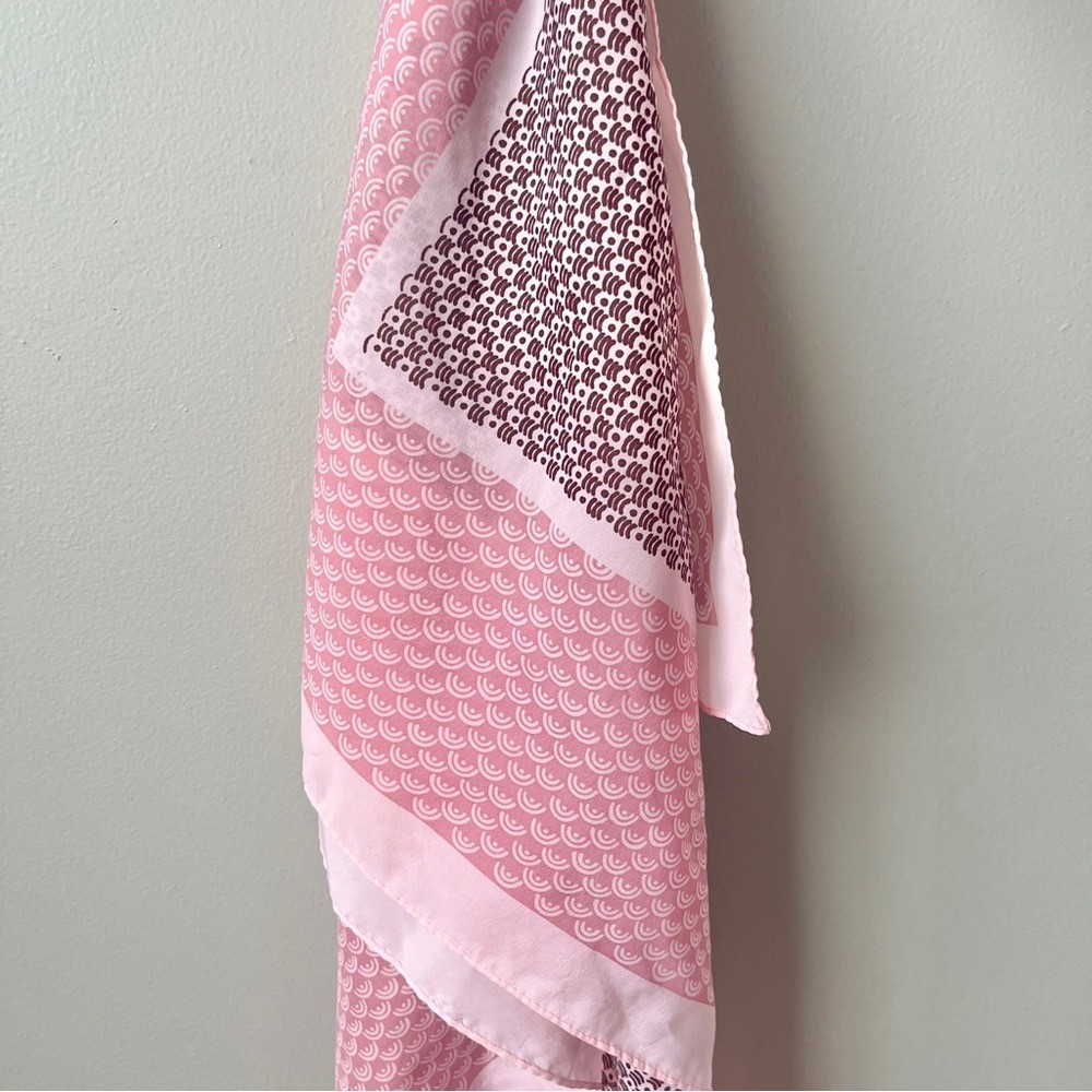 Vintage Scarf Square Retro Mod Feminine Spring Pink Burgundy Classic Office 70s