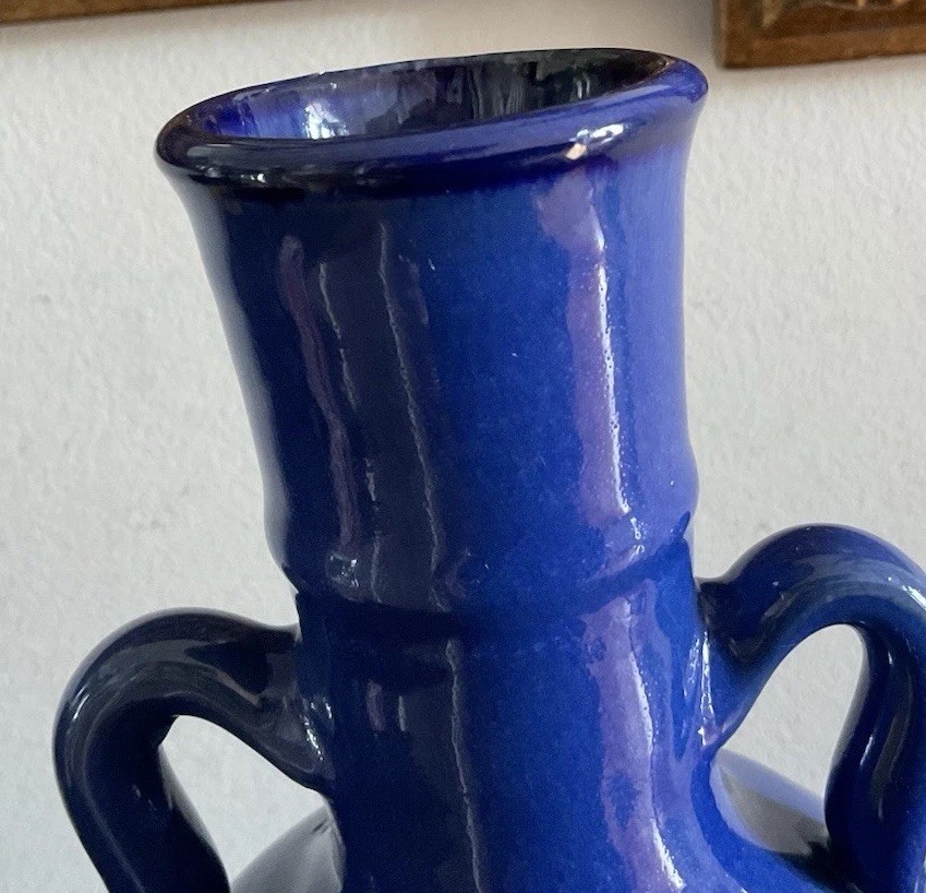 Wonderful Blue Pottery Handled Ceramic Vase/urn