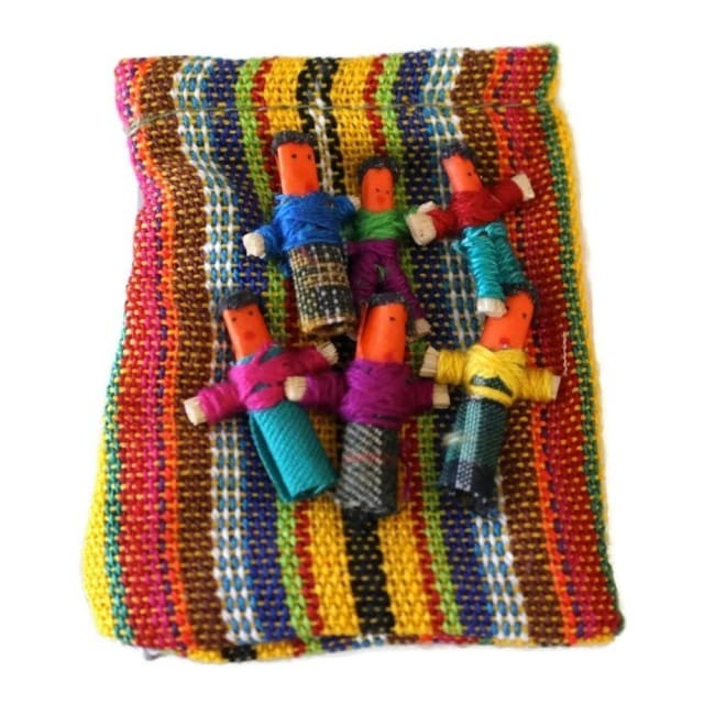 (Six) Mini Worry Dolls In A Textile Pouch