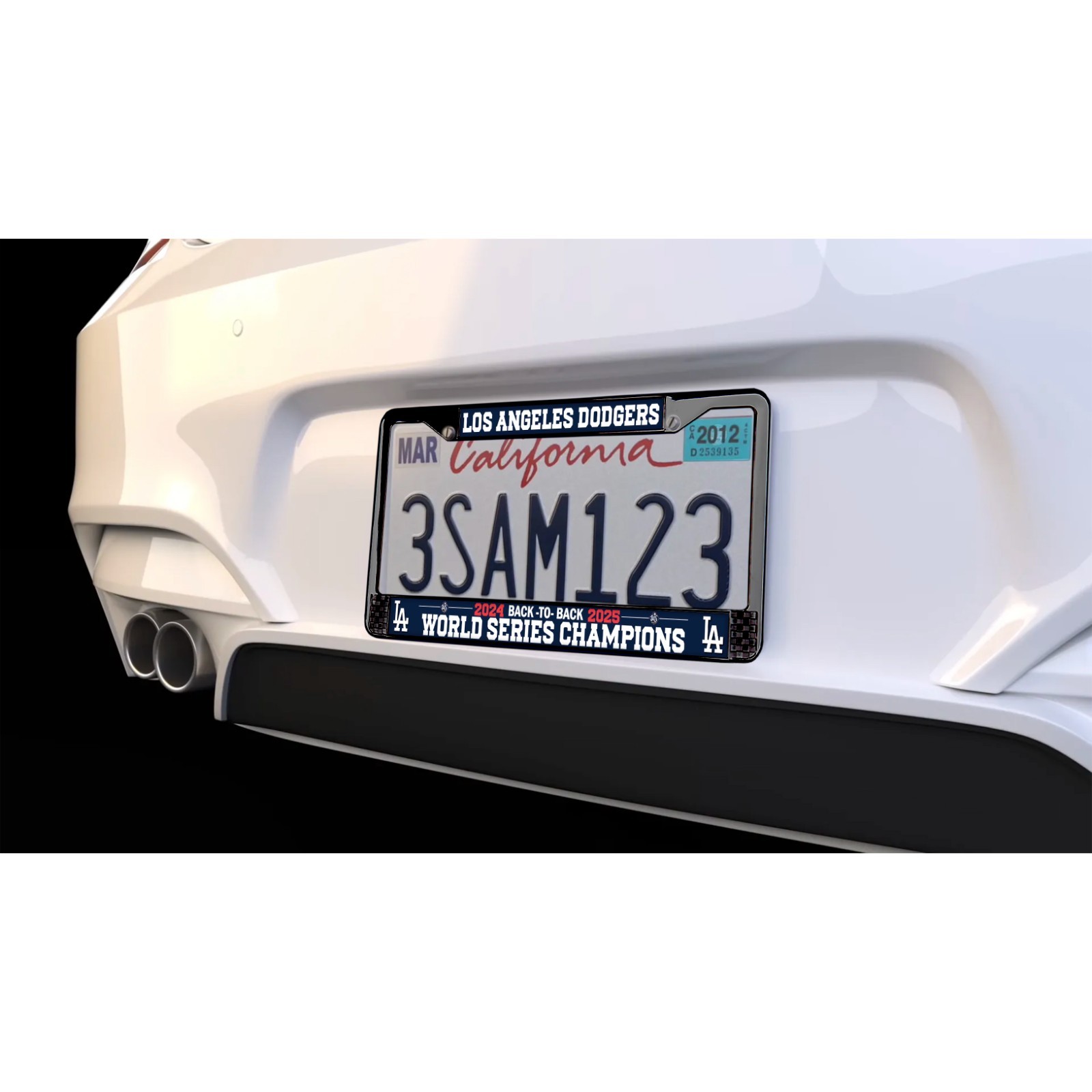 LA Dodgers Back to Back 24-25 World Series Champions 3D Black License Plate Car