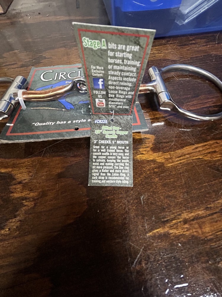 ✨ Circle R #CR225 Bit Offset D Ring 3/8”Smooth Copper Snaffle Stage A 5" Mouth