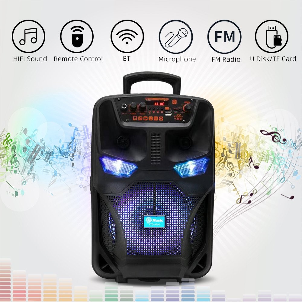 Portable Bluetooth Speaker Subwoofer Remote Control Built-in Micr Rechargeable