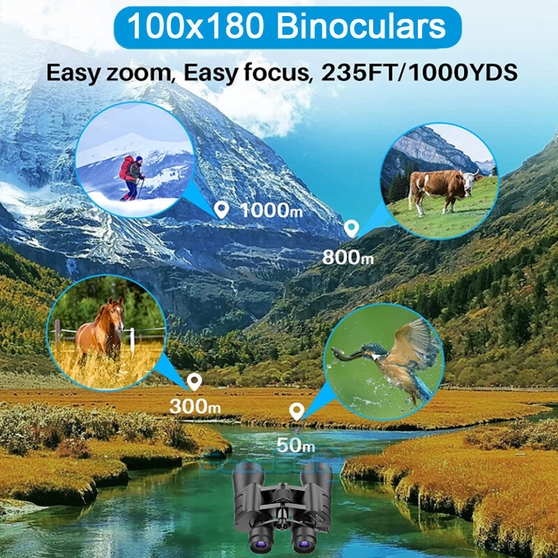 180x100 High Power Military Binoculars Day/Night Vision Waterproof Hunting +Case