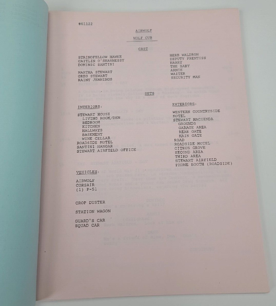 AIRWOLF / Robert Specht 1986 TV Script, Jan-Michael Vincent "Little Wolf"